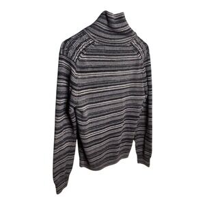 Perry Ellis Striped Knit Turtleneck‎ Sweater Pullover Casual Gray Black M/M